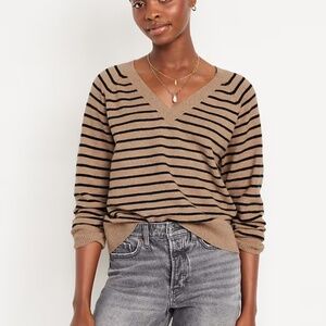 Old Navy So Soft Loose V-Neck Striped Brown/Black Sweater